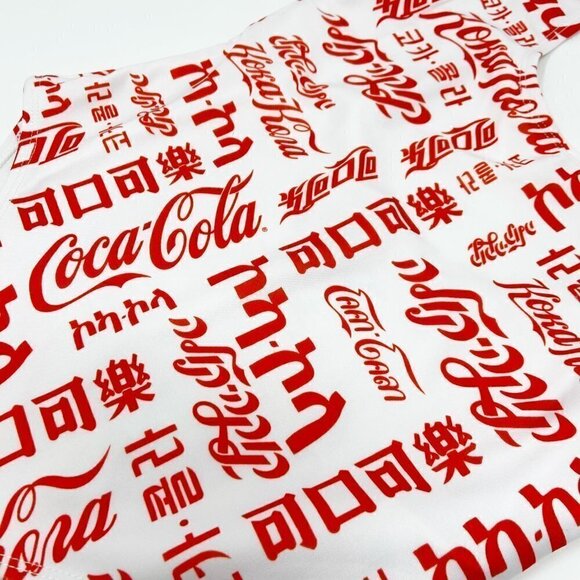COCA COLA | Logo Global Languages White & Red Scoop Neck Swimsuit - Picture 6 of 8